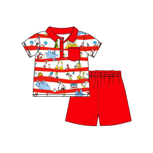 GSSO1692 Baby Girls Dr Reading Red Bows Tunic Ruffle Shorts Clothes Sets Preorder