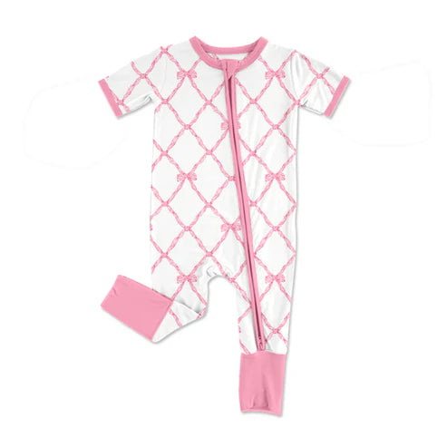Baby Infant Girls Pink Bows Zip Rompers preorder