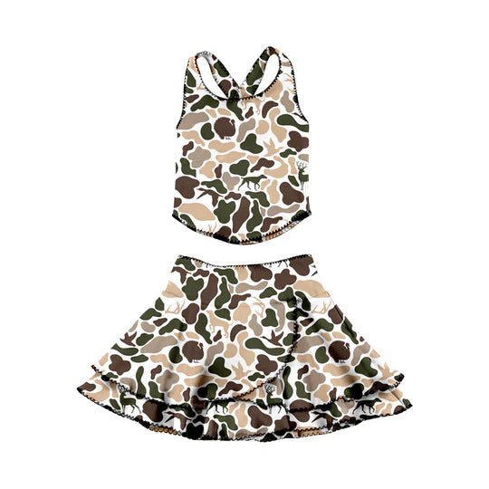 12.23 MOQ:5pcs GSD3357 pre-order toddler girl clothes camo print girl yoga summer skirt set