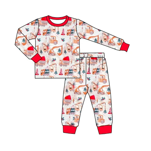 8.29 BLP1253 Baby Boys Excavators Holly Top Pant Christmas Pajamas Set Preorder