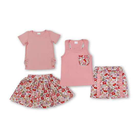 3.11 RTS girl summer matching clothes bow floral girl summer shorts set