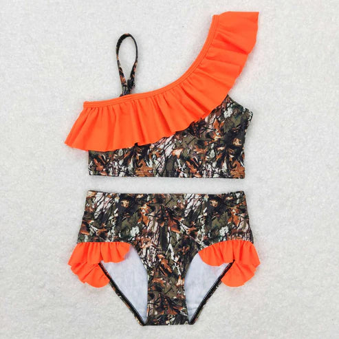 S0197 Jungle Camouflage Orange Lace swimsuit set