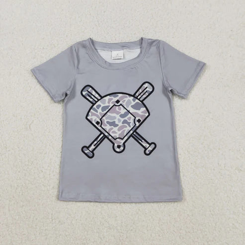 11.26 BT1420 Baby Boys Dark Brown Camo Baseballs Short Sleeve Team T-shirts Top