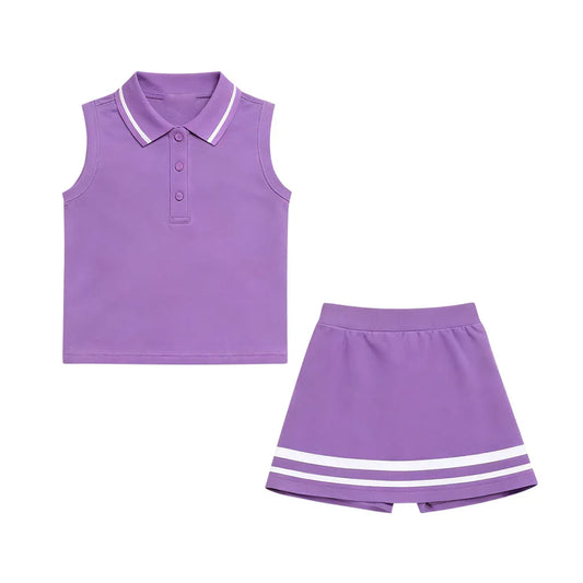 11.18 MOQ:5pcs GSD3105 pre-order toddler girl clothes purple girl yoga summer skirt set
