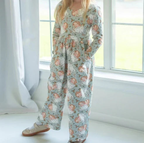 5.24 LR1909 Baby Girls Christmas Santa Long Sleeve Pockets Jumpsuits Preorder