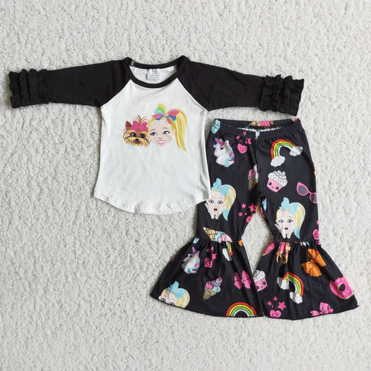 6 A28-28 Girls Black Dog Rainbow Bell Outfits