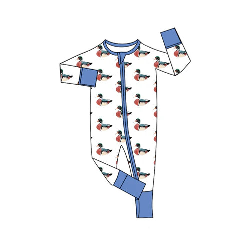 8.5LR2533 Baby Boys Ducks Plaid Zipper Footie Rompers Preorder