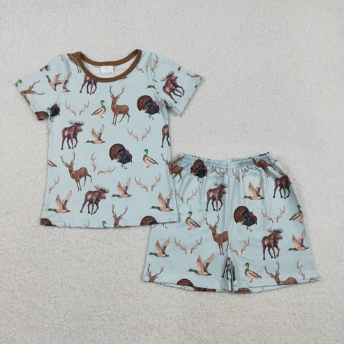 11.27GSSO2709 Baby Girls Turkey Deer Ducks Top Shorts Hunting Pajamas Set