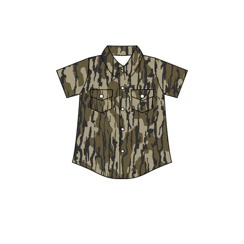 BT1201 Baby Boys Olive Bottomland Camo Short Sleeves Button Pockets Shirts Top Preorder