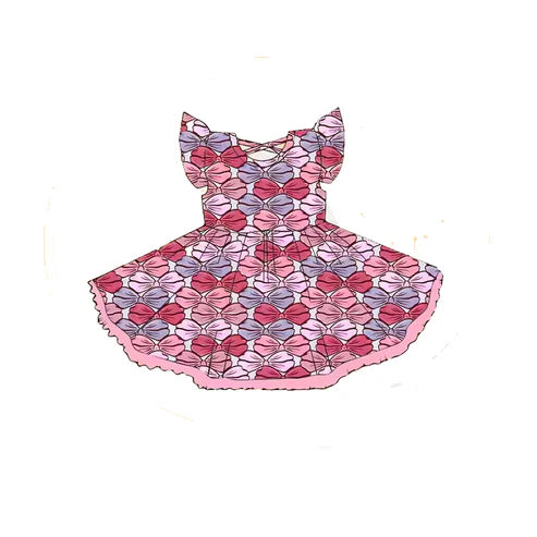 3.22  GSD2206 Baby Girls Flutter Sleeves Pink Bows Knee Length Dresses Preorder