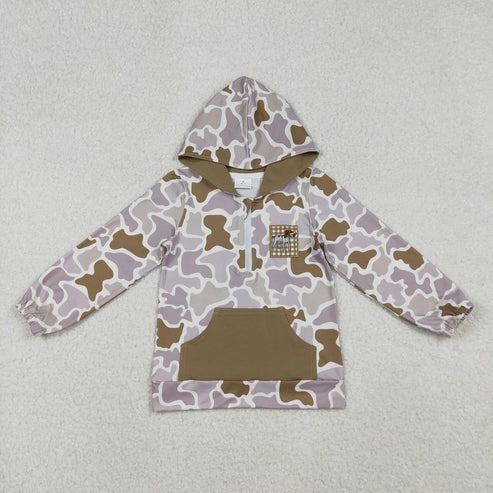 10.31 Sibling Baby Boys Girls Embroidery Dog Duck Camo Pocket Zipper Hunting Hoodies Top