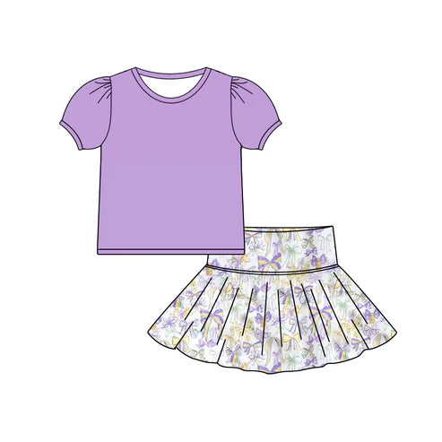 9.29 GSD2829 Baby Girls Short Sleeve Shirts Top Bows Skirts Shorts Mardigras Clothes Sets Preorder