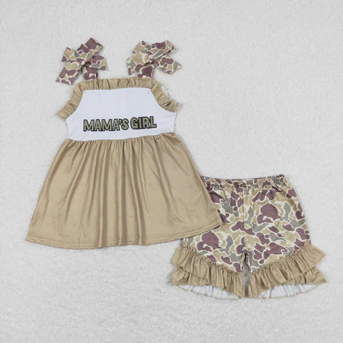 6.17 GSSO0593 Embroidered camouflage lettering army green halter shorts set