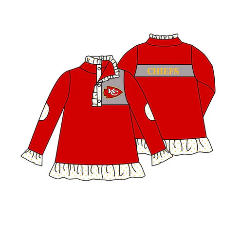 8.1 Custom Moq 5 Baby Girls Chiefs Red Zip Pullovers Tops