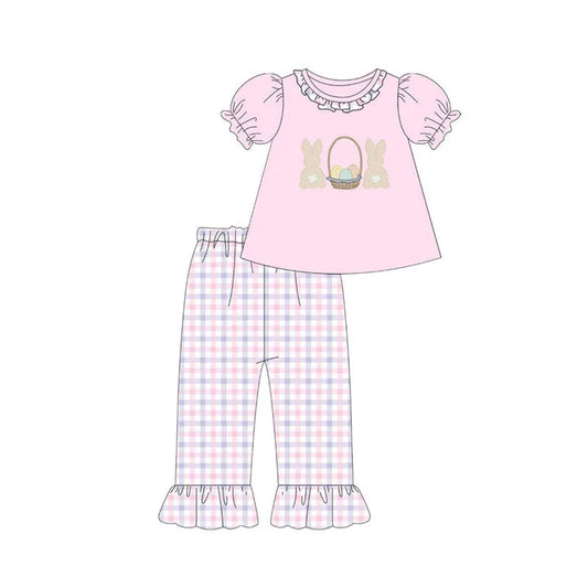 11.24 MOQ：5pcs GSPO2214 pre-order toddler girl clothes rabbit print girl easter spring set