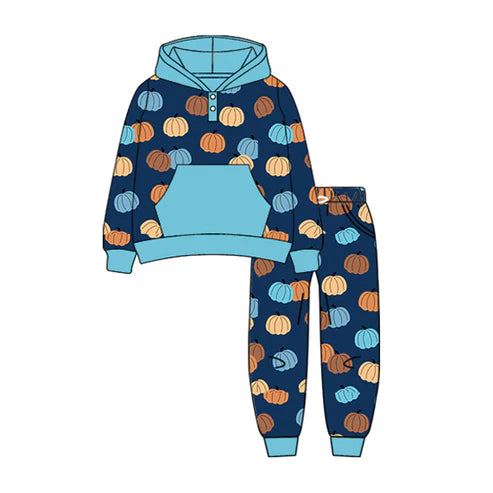 6.27 BLP1154 Baby Boys Colorful Pumpkins Pocket Button Hoodies Legging Pants Set Preorder