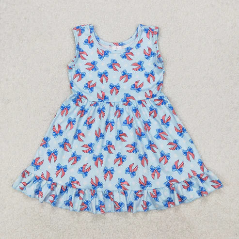 GSD1965 Baby Girls 4th Of July Bows Sleeveless Knee Length Dress