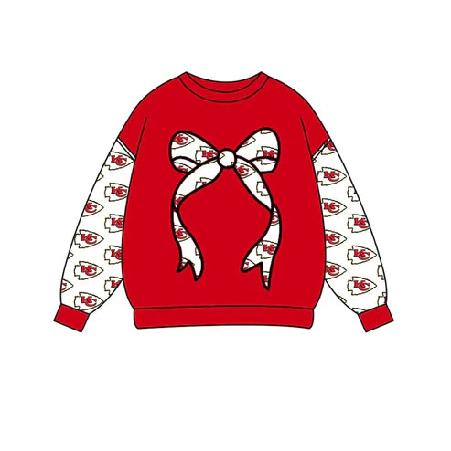 10.28 Custom Moq 8 Baby Girls Red Bows KC Team Pullovers Top