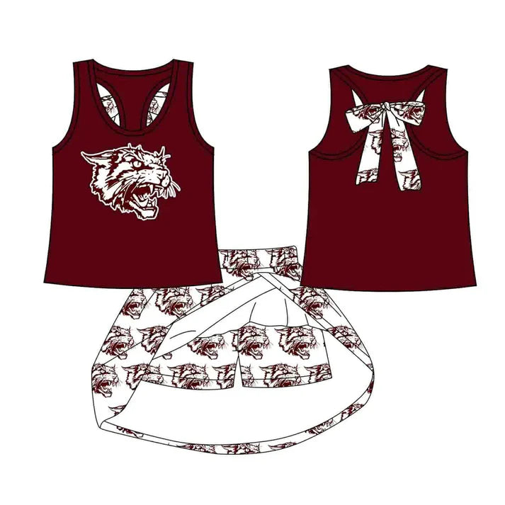 8.20 Custom Moq 5 Baby Girls Wine Leopard vest team Top Skirt Skort Sets