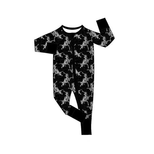 7.26 LR2466 Baby Boys Long Sleeves Black Horse Rodeos Zipper Pant Rompers Preorder
