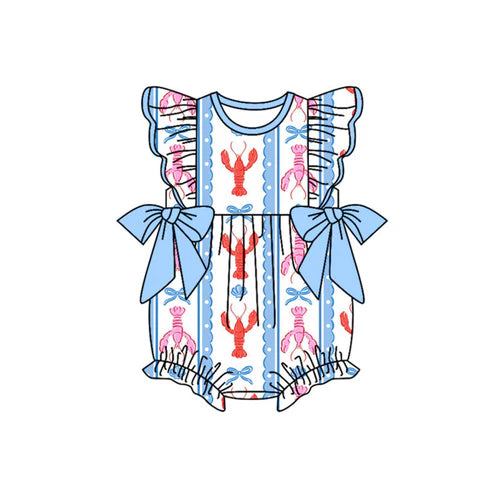 10.23   SR3317 Baby Girls Flutter Sleeve Bows Crayfishes Bows Ruffle Rompers Preorder