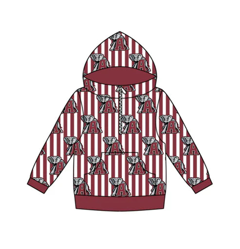 11.4 Custom Moq 8 Baby Boys Zipper Pockets Red Stripe A Elephants Team Hoodies Top