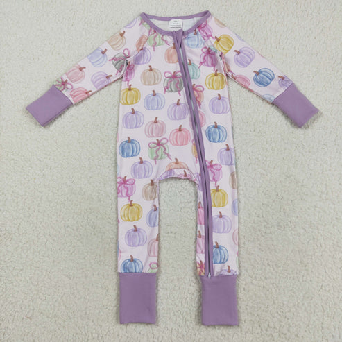 8.13 LR2442 Baby Girls Long Sleeves Colorful Bows Pumpkins Zipper