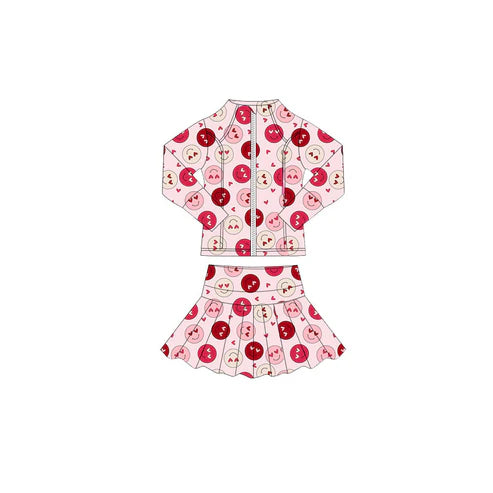 10.27 GLD1391 Baby Girls Pink Smiles Hearts Zipper Jacket Skorts Valentine Yoga Clothes Sets Preorder