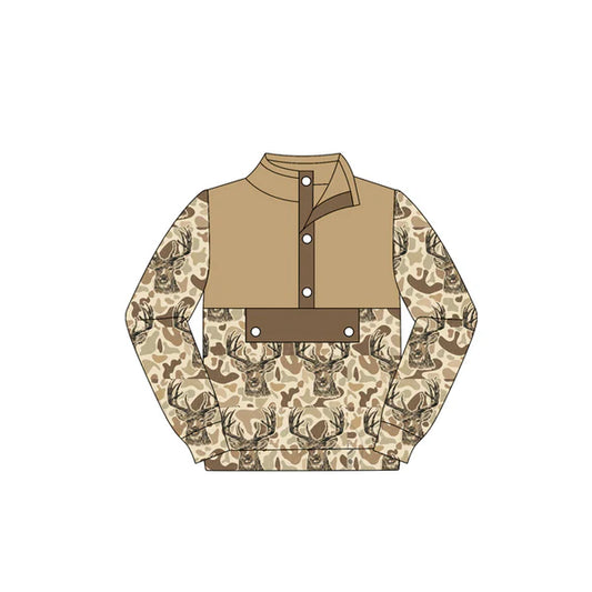 8.27 BT1338 Baby Boys Khaki Camo Deer Button Western Pullovers Top Preorder