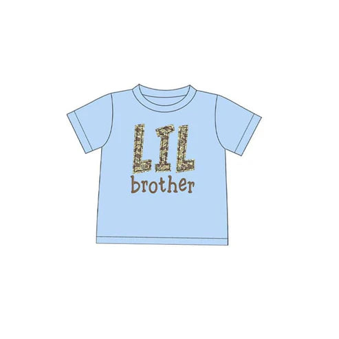 3.20 BT1206 Baby Boys Blue Short Sleeves Camo Lil Brother Tee Shirts Top Preorder