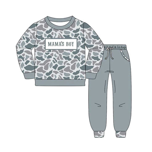 10.22 BLP1335 Baby Boys Grey Camo Mama's Boy Top Pockets Jogger Pants Clothes Sets Preorder