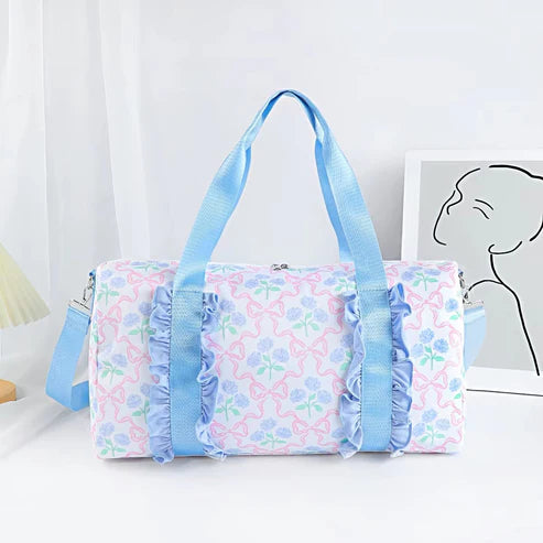 BA0294 Blue Ruffle Pink Bows Plaid Floral Gym Duffle Bags Preorder