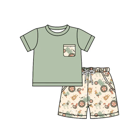 4.3 BSSO1460 Baby Boys Pocket Top Chicks Pigs Short Farm Set Preorder