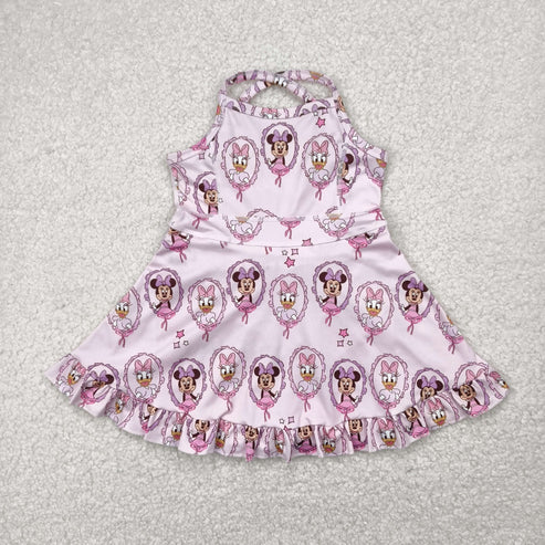 4..30 GSD2343 Baby Girls Strap Cartoon Mouse Ducks Yoga Active Knee Length Dress