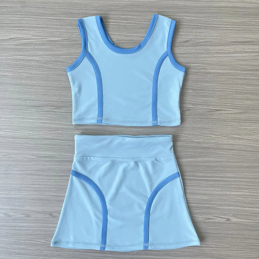 6.12 GSD2674 Baby Girls Sleeveless Sky Blue Vest Top Skirts Yoga Set Preorder