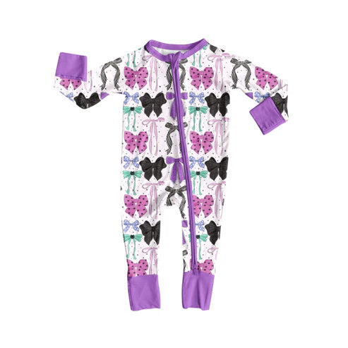 6.27 LR2358 Baby Girls Long Sleeves Colorful Bows Zipper Rompers Preorder