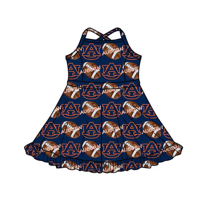 8.23 Custom MOQ 5 Baby Girls Strap Football Ruffle Shorts AU Team Knee Length Dress