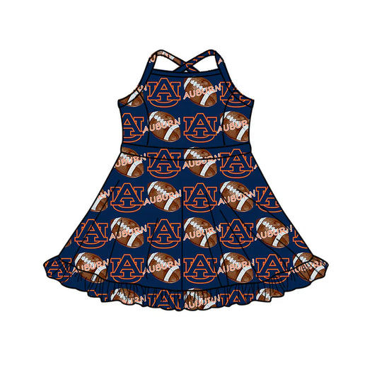 8.23 Custom MOQ 5 Baby Girls Strap Football Ruffle Shorts AU Team Knee Length Dress