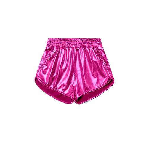 SS0414 Baby Girls Hotpink Pocket Leather Elastic Bottom Shorts Preorder