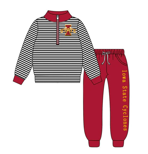 9.1   Custom Moq 5 Baby Boys Iowa Team Zipper Pullovers Top Clothes Set