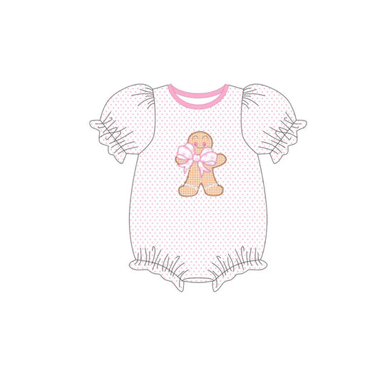 6.14 SR3114 Baby Girls Short Sleeves Pink Polka Dots Bows Gingerbread Ruffle Rompers Preorder