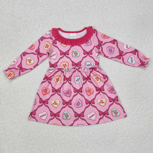 L-3.3 GLD0987 Baby Girls Valentines xoxo Hearts Bows Knee Length Dress