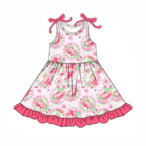 4.23 GSD2504 Baby Girls Pink Sleeveless Strawberry Dolls Knee Length Dress Preorder
