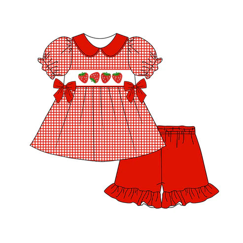 Baby Girls Red Checkered Strawberry Tunic Ruffle Shorts Clothes Sets Preorder