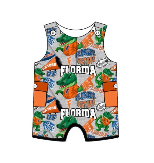 6.24 Custom Moq 3 Baby Girls Sleeveless Dinosaurs Florida Team Shorts Rompers