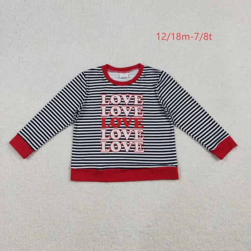 10.22 GT1237 Baby Girls Long Sleeve Black Stripe Love Valentine Tee Shirts Top