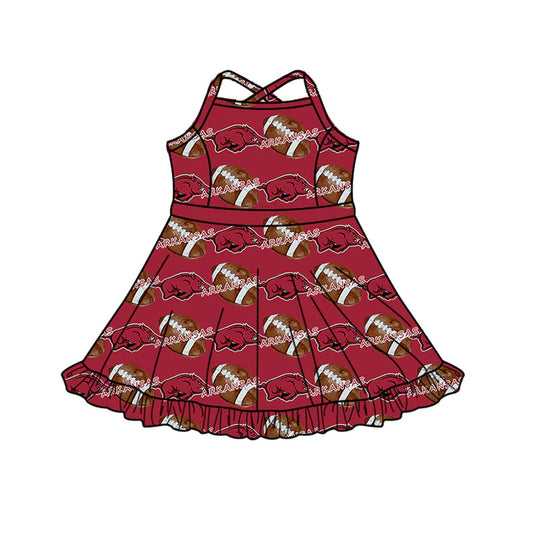 8.23 Custom MOQ 5 Baby Girls Strap Football Ruffle Shorts ARKANSAS Team Knee Length Dress