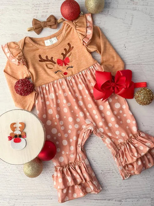 5.26 LR1932 Baby Infant Girls Christmas Reindeer Long Sleeve Rompers preorder