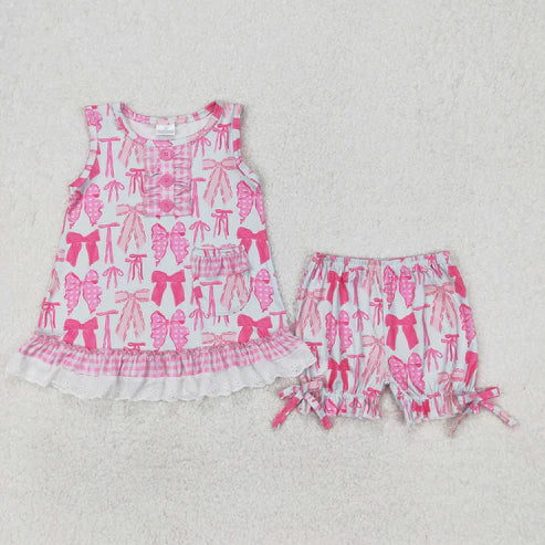 3.29 GSSO2187 Baby Girls Pink Bows Tunic Top Shorts Clothes Set