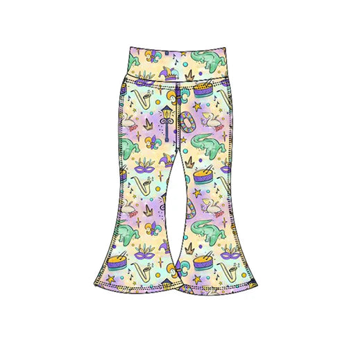 10.28  P0937 Baby Girls Mardigras Leopard Yoga Bell Bottom Pants Preorder